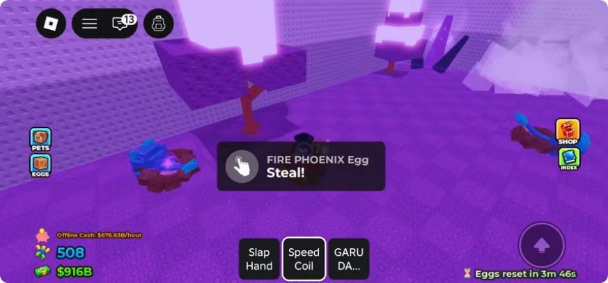 Fire Phoenix Egg pickup prompt in Jump for Animals